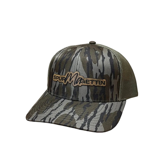 Camouflage cap with a brand logo.
