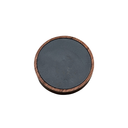 Plateau en verre semi-sablé ou transparent « imperméable » double face personnalisé avec fond en ardoise dans un pot en bois